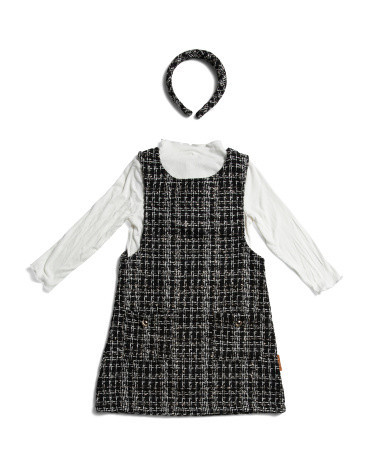 Toddler Girls 3Pc Tweed Dress Set, Spandex/Polyester/Rayon | TJ Maxx