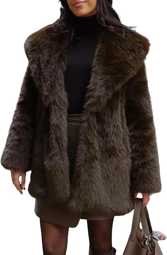 Wyeysyt Womens Faux Fur Coat Long Fluffy Shaggy Jacket Lapel Winter Furry Coats Fuzzy Outerwear | Amazon (US)