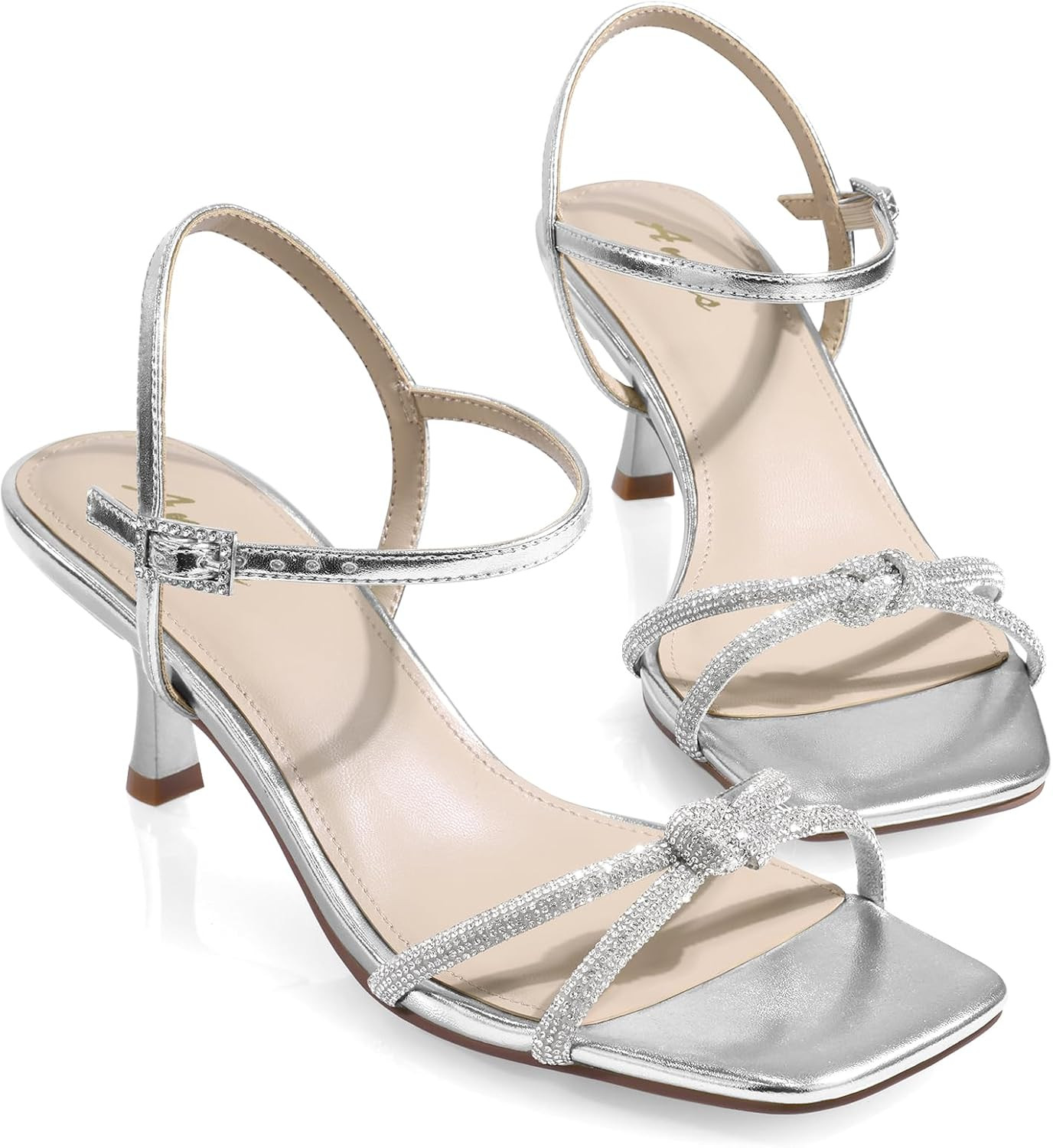 Ankis Kitten Heels Rhinestone Strappy Sandals Dress Shoes for Prom Wedding | Amazon (US)