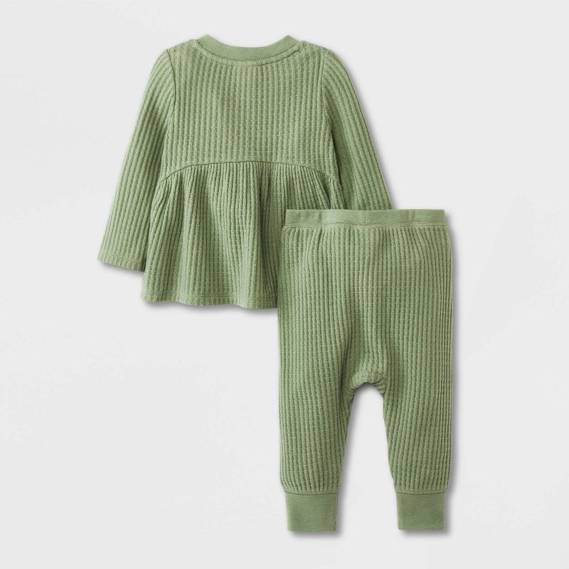 Baby Girls' Cozy Brushed Waffle Top & Bottom Set - Cat & Jack™ Sage Green | Target