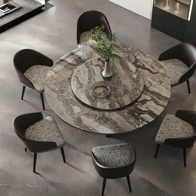 Modern simple luxury marble round dining table set | Wayfair North America