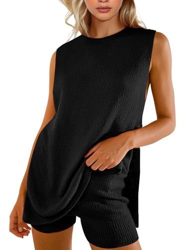 BQDCQB Womens Summer Sweater Set Sleeveless Knit Top Matching Shorts Set 2 Piece Outfits Beach Va... | Amazon (US)