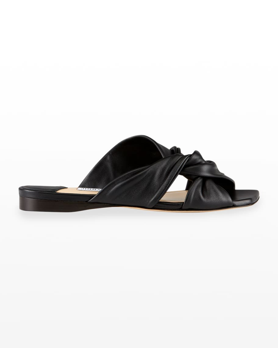 Jimmy Choo Narisa Knotted Leather Flat Sandals | Neiman Marcus