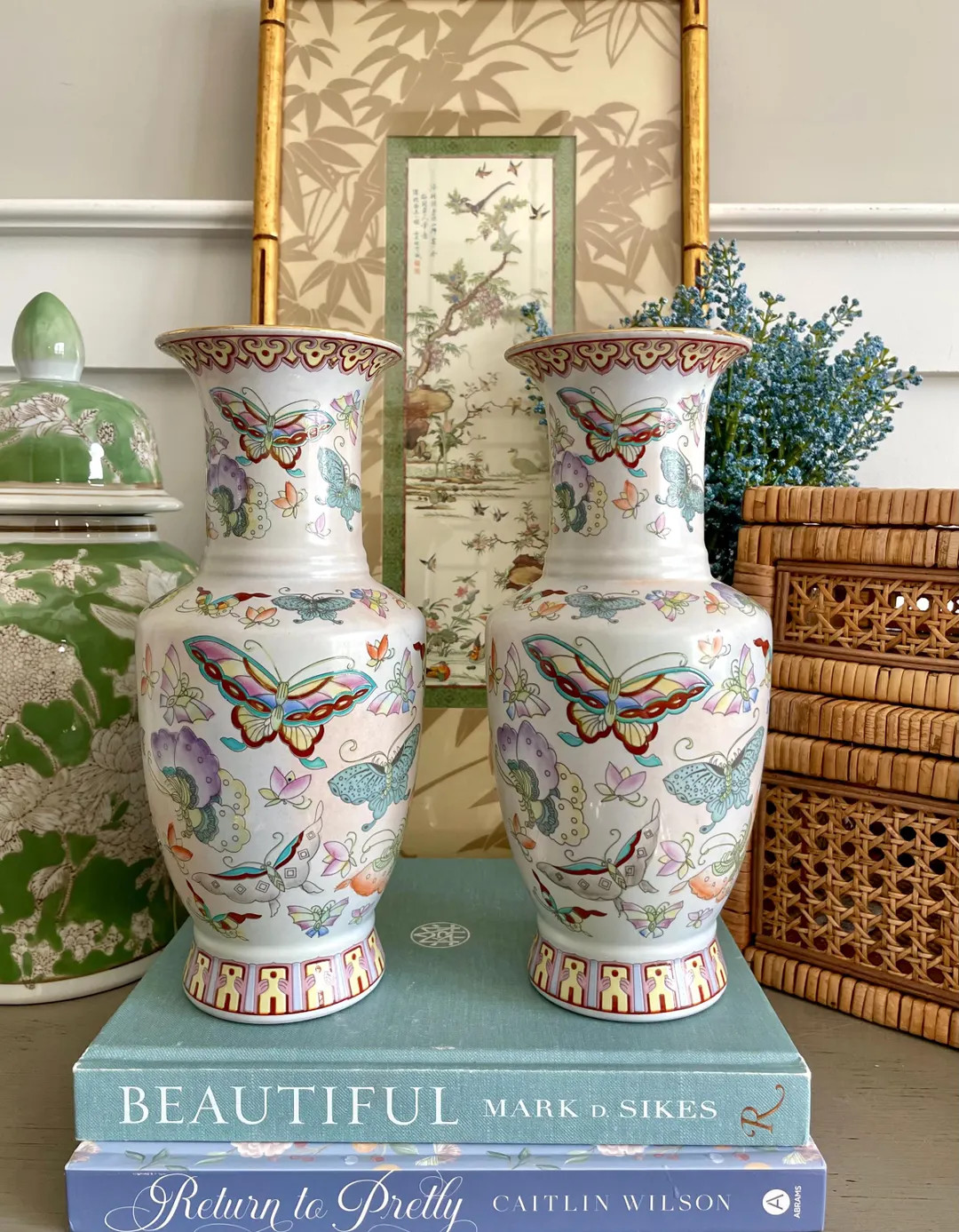 Vintage Pair Chinese Vases, Chinoiserie, Rose Canton, Antique Porcelain, Grandmillennial, Mantle ... | Etsy (US)