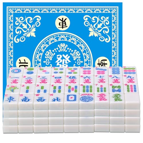 YINIUREN American Mahjong Set 166 Mahjong Tile Set 1.2-inch Lantian Jade White American Mahjong Tile Set with Mahjong Table Mat | Amazon (US)