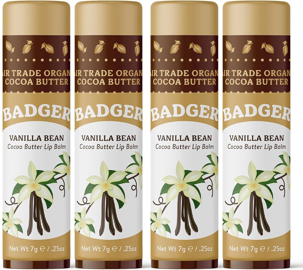Badger Vanilla Bean Cocoa Butter Lip Balm, Long Lasting Hydrating Lip Care, 100% Organic Lip Balm... | Amazon (US)