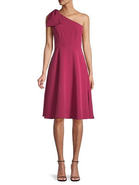 Gal Meets Glam ​One-Shoulder Bow Fit-&amp;-Flare Dress on SALE | Saks OFF 5TH | Saks Fifth Avenue OFF 5TH