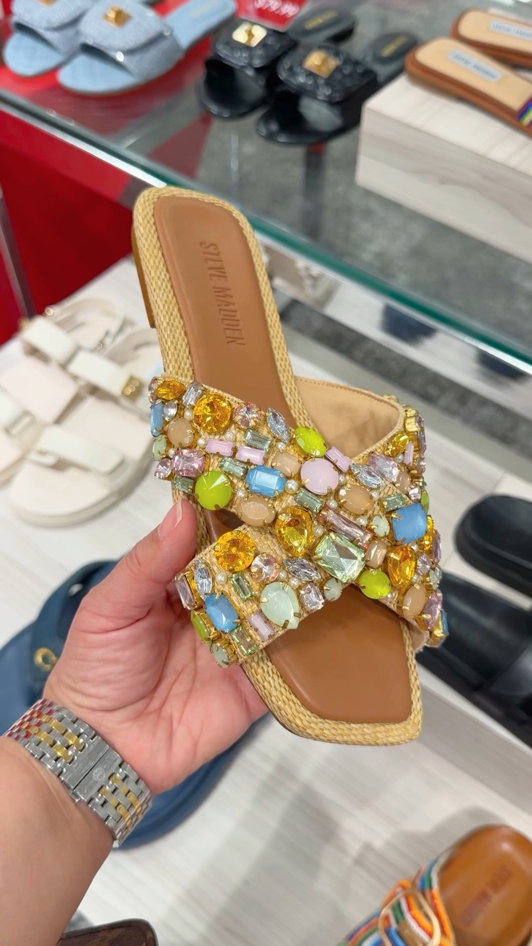 How fun are these raffia jewel ornamented  slide sandals for spring and summer outfits?! Such a fun statement shoe that would be so cute with shorts, jeans, pants and dresses! So pretty! 

#LTKSeasonal #LTKootd #LTKOver40
