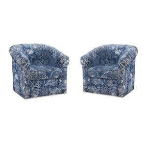 Home Square 2 Piece Swivel Coastal Wood Upholstered Club Chair Set in Blue | Homesquare