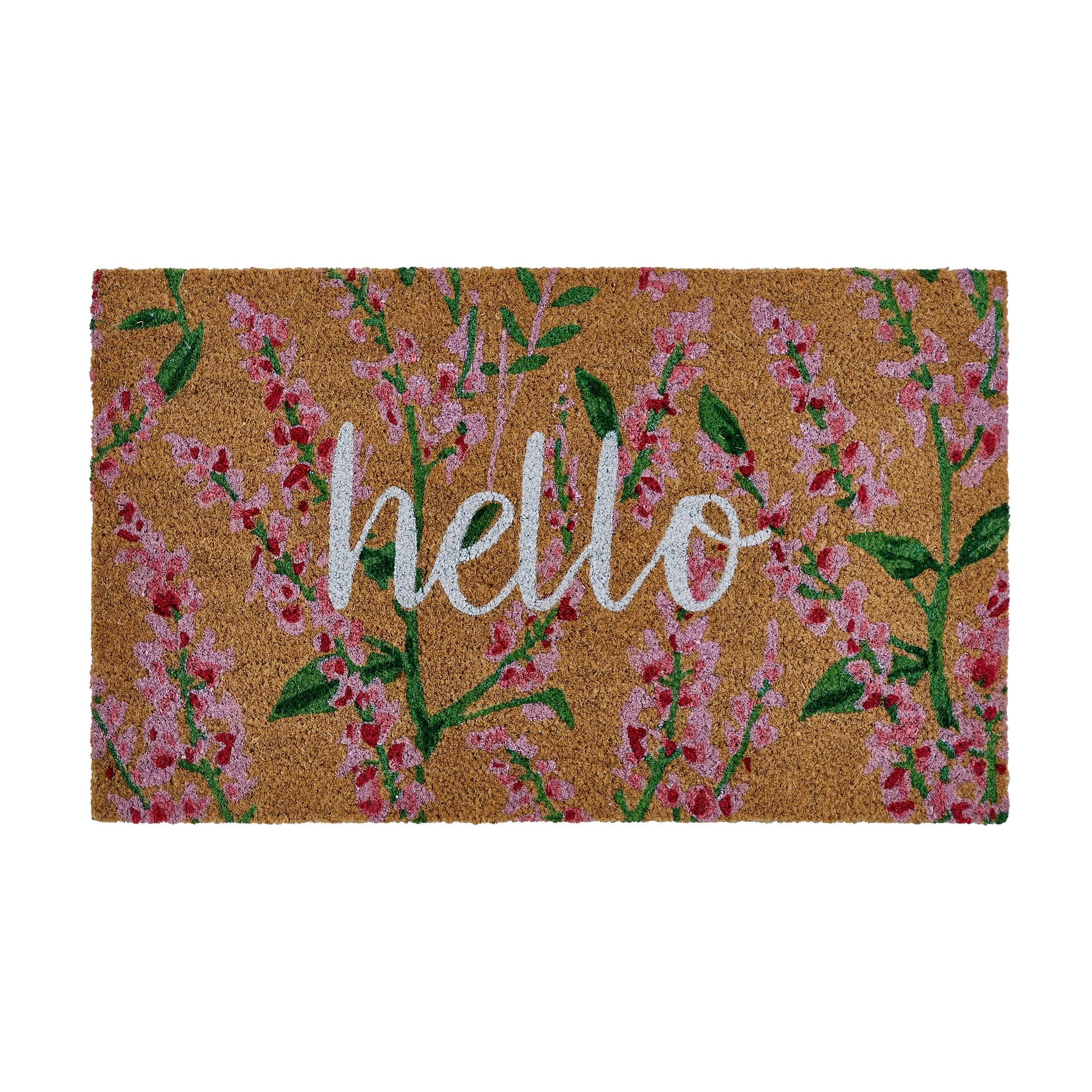 Home Décor Collection Hello Floral Natural/Pink Coir Outdoor Welcome Doormat, 18" x 30" | Walmart (US)