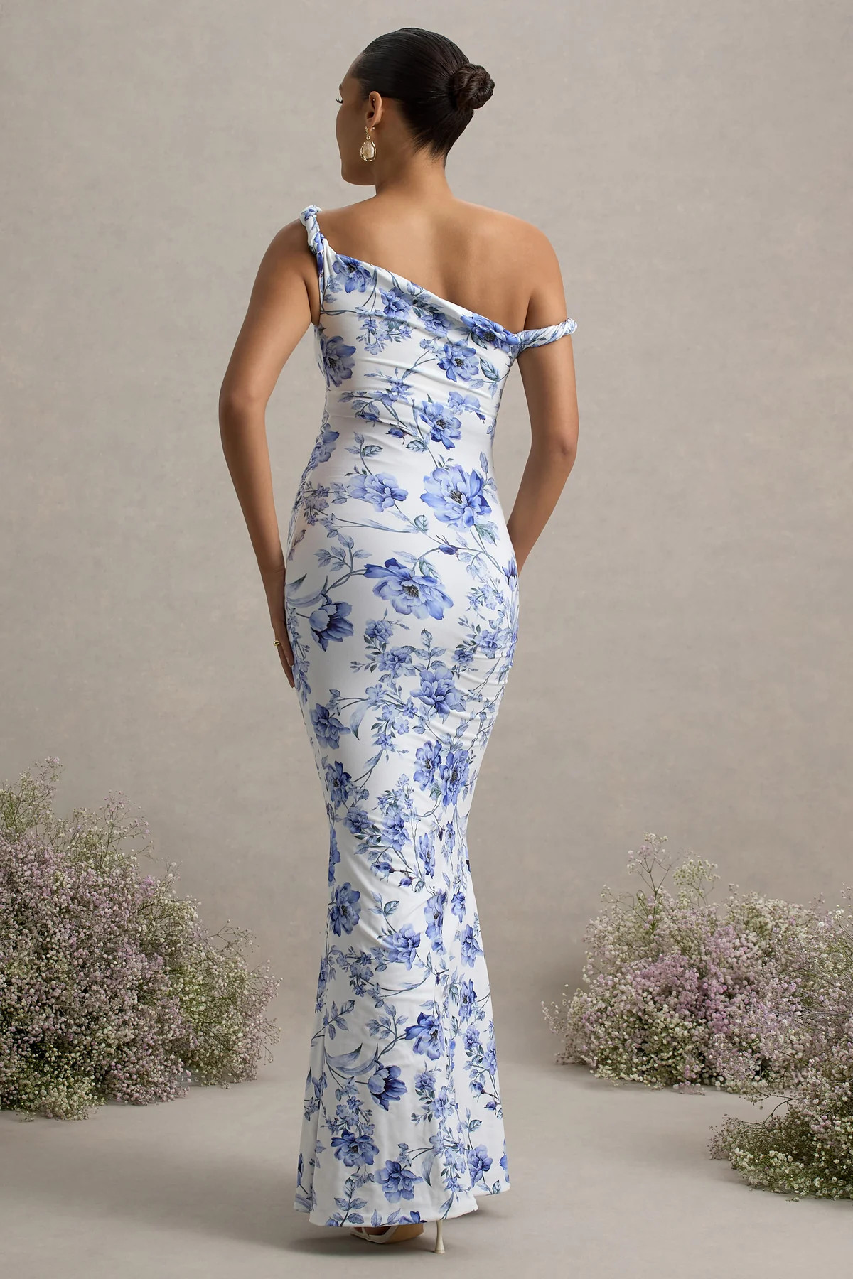Lita | Blue Floral Print Twisted Asymmetric Maternity Maxi Dress | Club L London