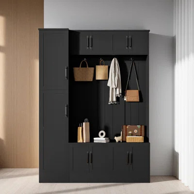 79'' Tall Modern Hall Tree With Shoe Storage, 4-In-1 Entryway Bench With 6 Cabinets, 4 Coat Hooks & Adjustable Shelf For Hallway | Wayfair North America