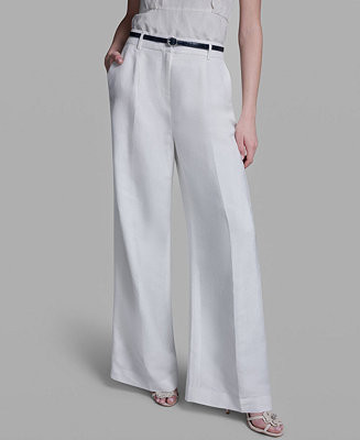 BCBG Women's High-Rise Wide-Leg Belted Pants - Macy's | Macy's