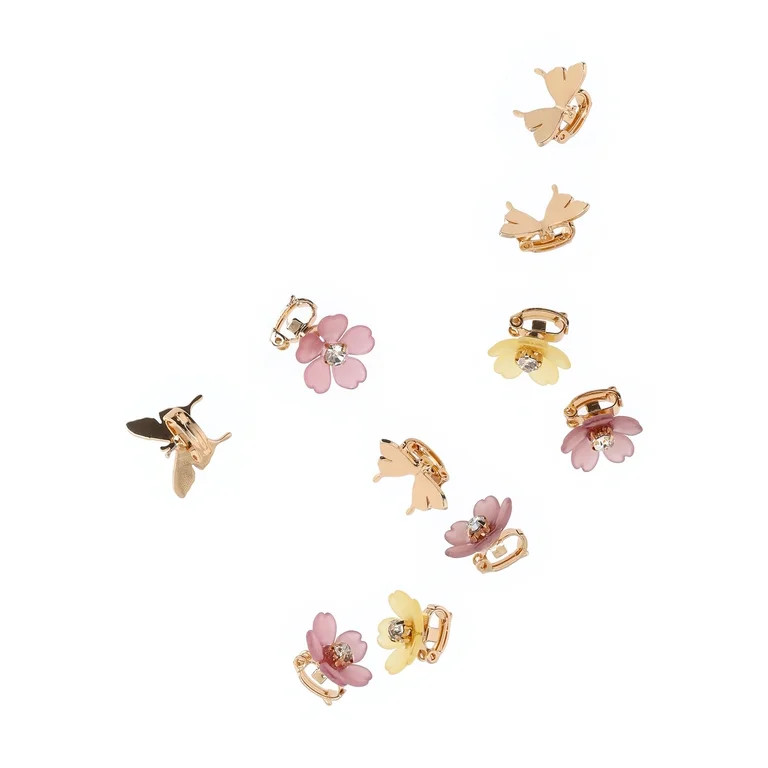 No Boundaries Butterfly and Flower Mini Hair Claw Clips Set, 10-Piece, Women's, Pink/Goldtone | Walmart (US)