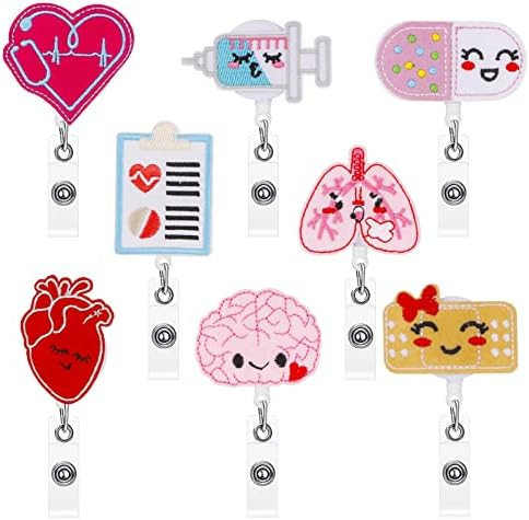8 Pieces Felt Nurse Badge Reel Retractable Badge Holders Brain Heart Lung ID Badge Reel Cute Felt... | Amazon (US)