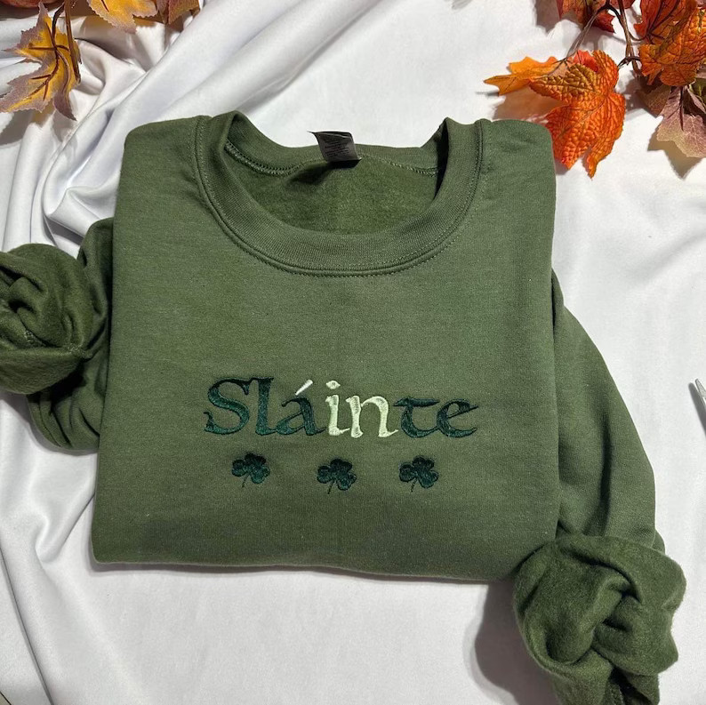 Slainte Embroidered Sweatshirt Shamrock, Saint Patrick Embroidered Crewneck, Gift for Mom/dad, ST... | Etsy (US)