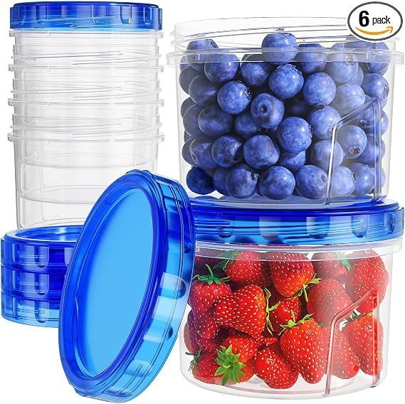 Freezer Storage Containers, [6 Pack-16 Oz] Airtight Plastic Food Storage Containers with Twist To... | Amazon (US)