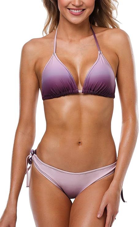 CharmLeaks Women Gradient Color Bikini Swimsuit Side Tie Two Piece Bathing Suit | Amazon (US)