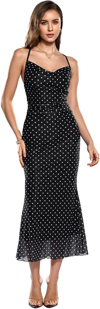 SOLY HUX Women's Polka Dots Halter Bodycon Maxi Dress Cowl Neck Fishtail Cocktail Evening Dresses | Amazon (US)