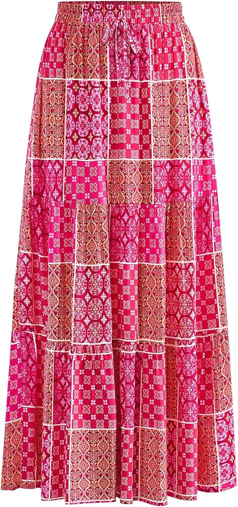KIRUNDO Womens Boho Floral Maxi Midi Skirt 2025 Summer Trendy Elastic Waist Pleated Aline Flowy L... | Amazon (US)