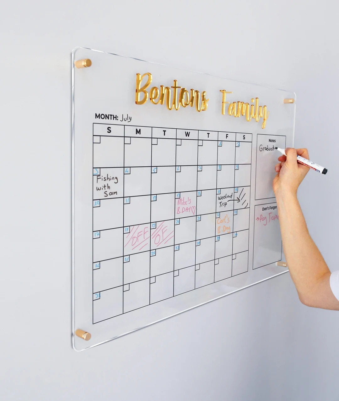 Family Planner l  Acrylic Calendar l 3D GOLD l Dry Erase Board l Monthly Calendar l Large Wall Ca... | Etsy (US)