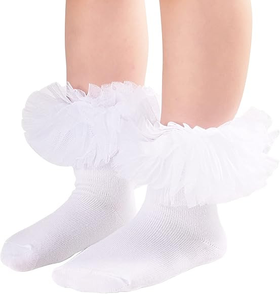 Girls Ruffle Socks Double Lace Frilly Dress Socks Kids Turn Cuff Socks for Toddler Little Girls 2... | Amazon (US)