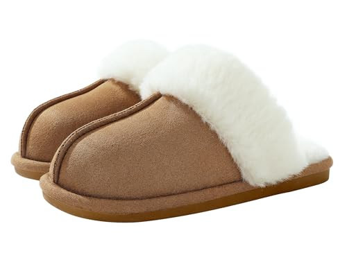 Cozyfurry Womens Slipper Fuzzy Fluffy House Slippers Faux Fur Cozy Warm Soft Indoor Shoes Memory Foam Anti-skid Rubber Sole Chestnut 9-10 | Amazon (US)