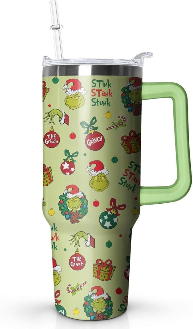 40 oz Green Christmas Tumbler with Handle Lid and Straw,Merry Christmas Holiday Coffee Mug Cup Wa... | Amazon (US)