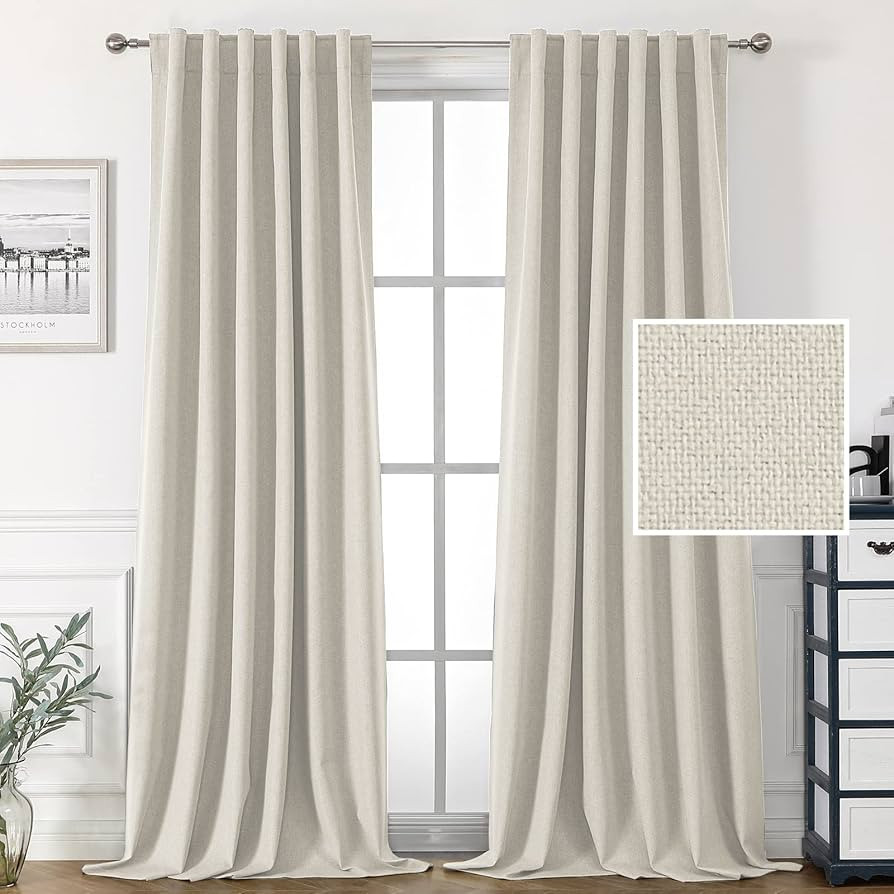H.VERSAILTEX 100% Blackout Linen Look Curtains for Bedroom 84 inch Light Blocking Drapes with Dou... | Amazon (US)