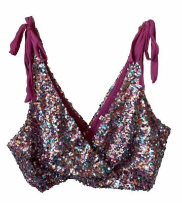 Intimately Free People Big Night Sequin Tie Shoulder Top Sz M Pink Crop Tank Bra | eBay US