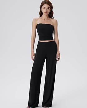 Amazon.com: SUUKSESS Women 2 Piece Lounge Set Tube Top Wide Leg Pants Matching Sets Beach Vacatio... | Amazon (US)