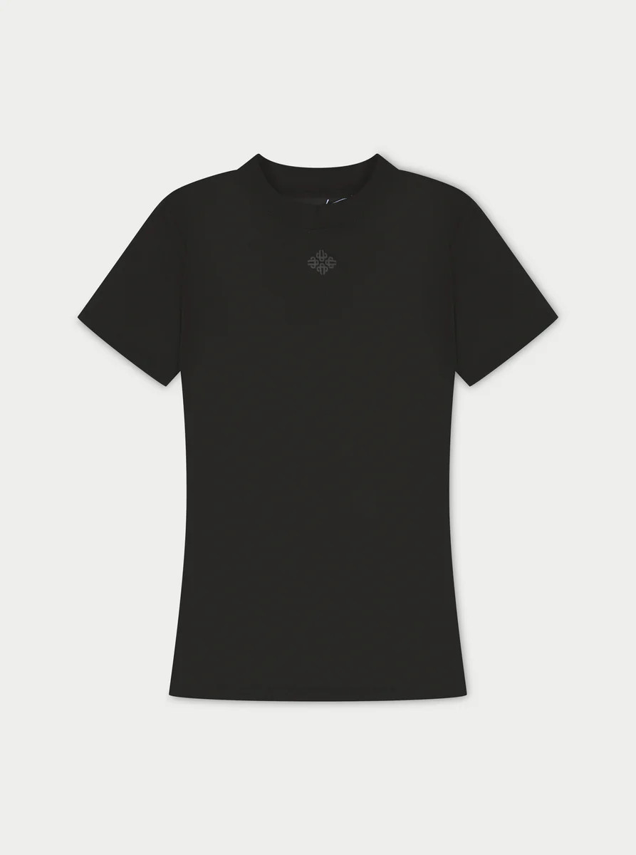 SCULPTING STRETCH EMBLEM BABY TEE - BLACK | The Couture Club