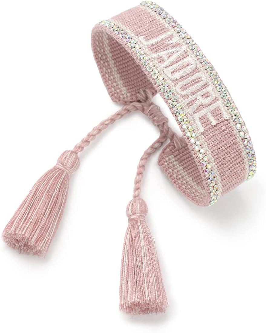 Rhinestone-Trimmed Woven Friendship Bracelets Stylish Knitted Word Adjustable Wrap Bracelet Perso... | Amazon (US)
