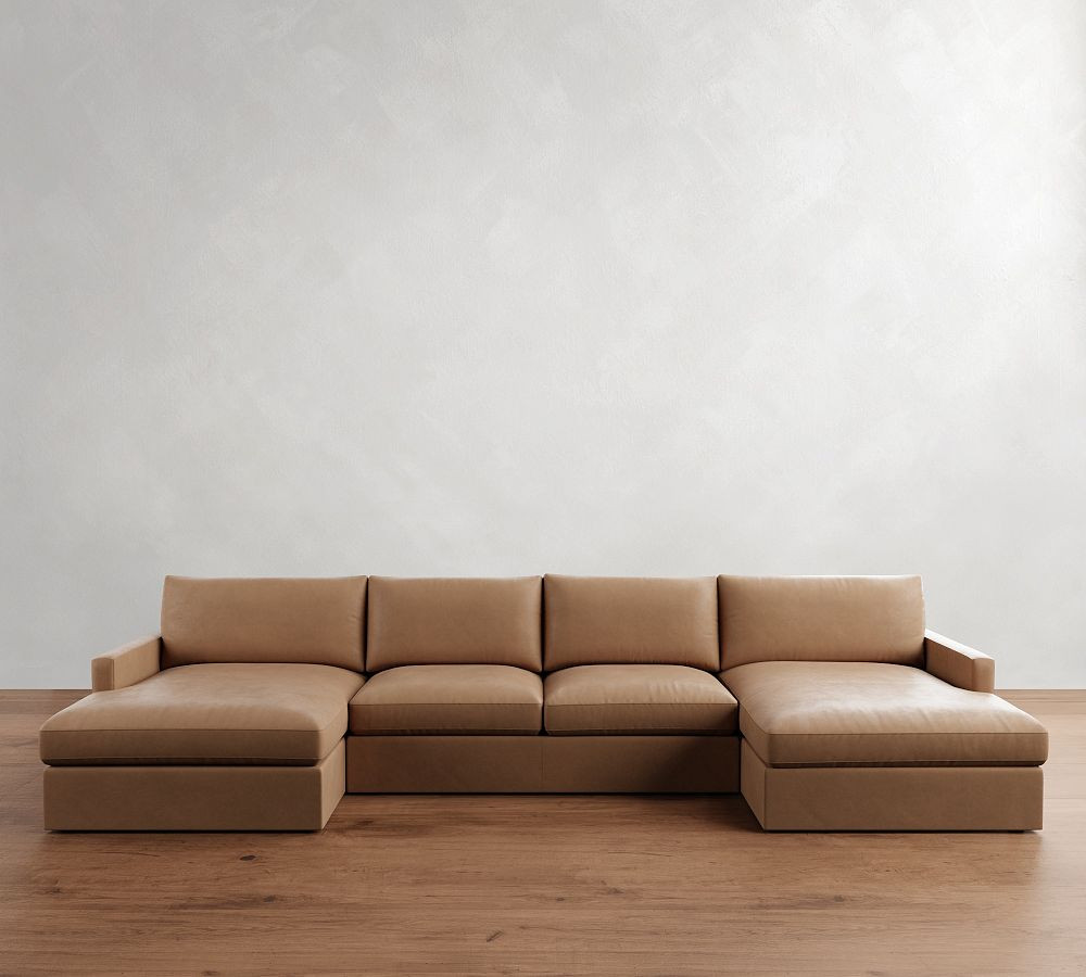 Westwood Slim Arm Leather Double Chaise Sectional (168"–180") | Pottery Barn (US)