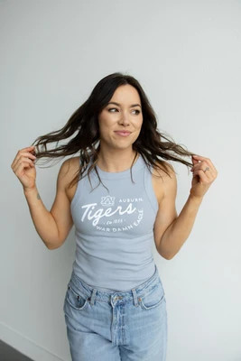 Auburn Kelly Curve Full Length Ribbed Basic Tank Pale Blue / XL | Gameday Social
