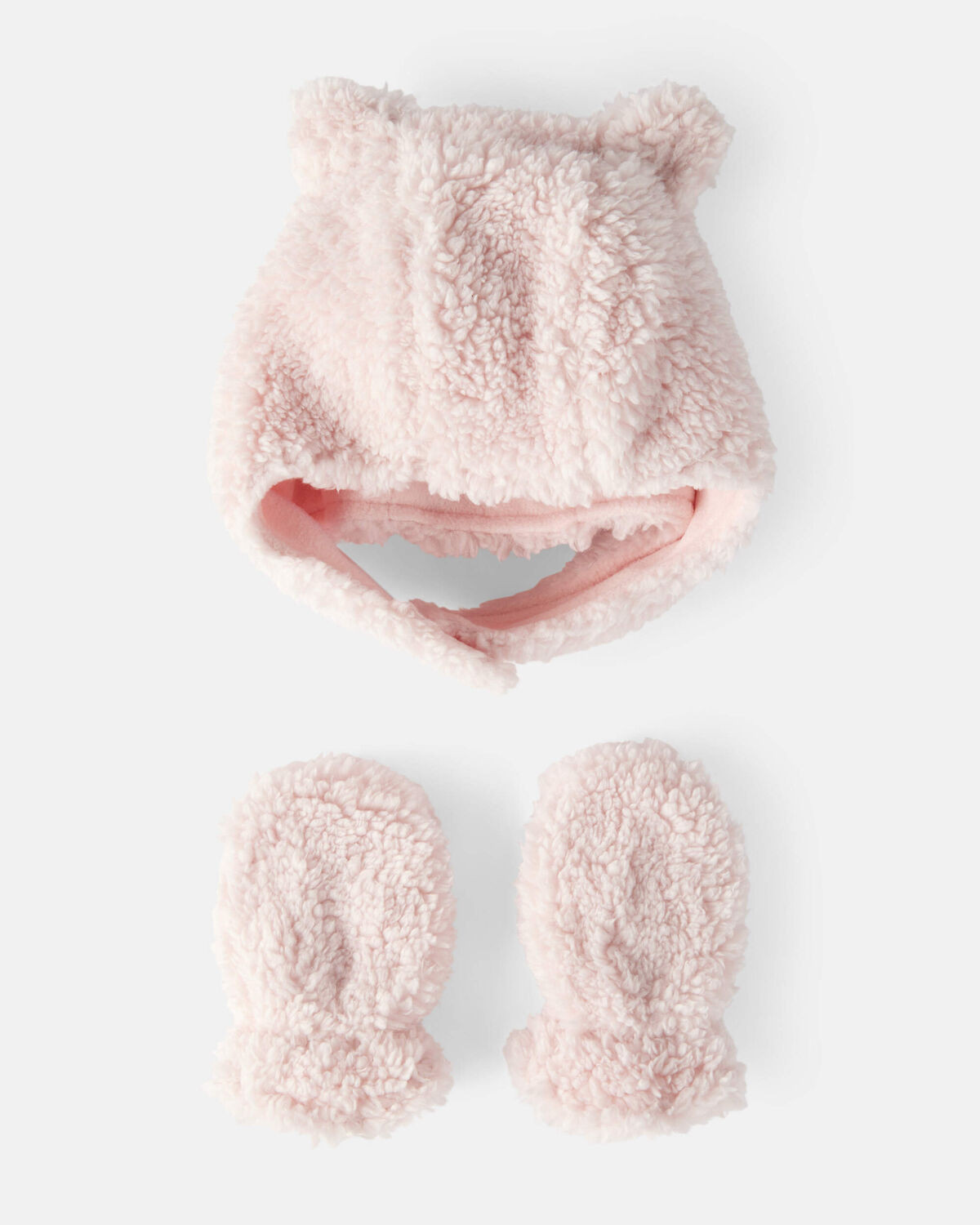 Baby Girl Sherpa Winter Hat & Mittens Set - Pink | Carter's Inc