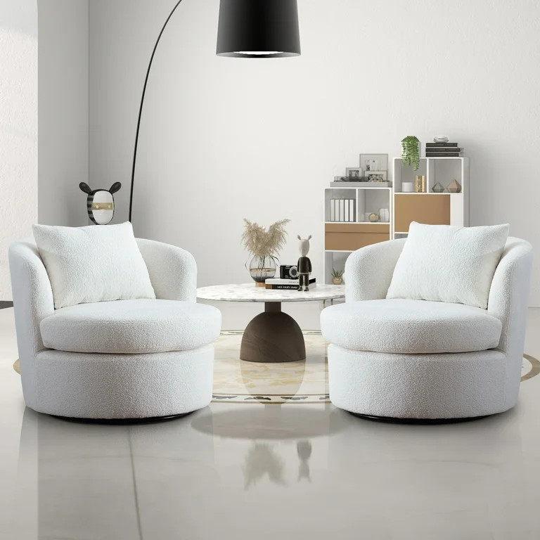 Ebello Swivel Accent Chair with Lamb Wool Fabric for Adult, Plump Pillow, White, (Set of 2) | Walmart (US)