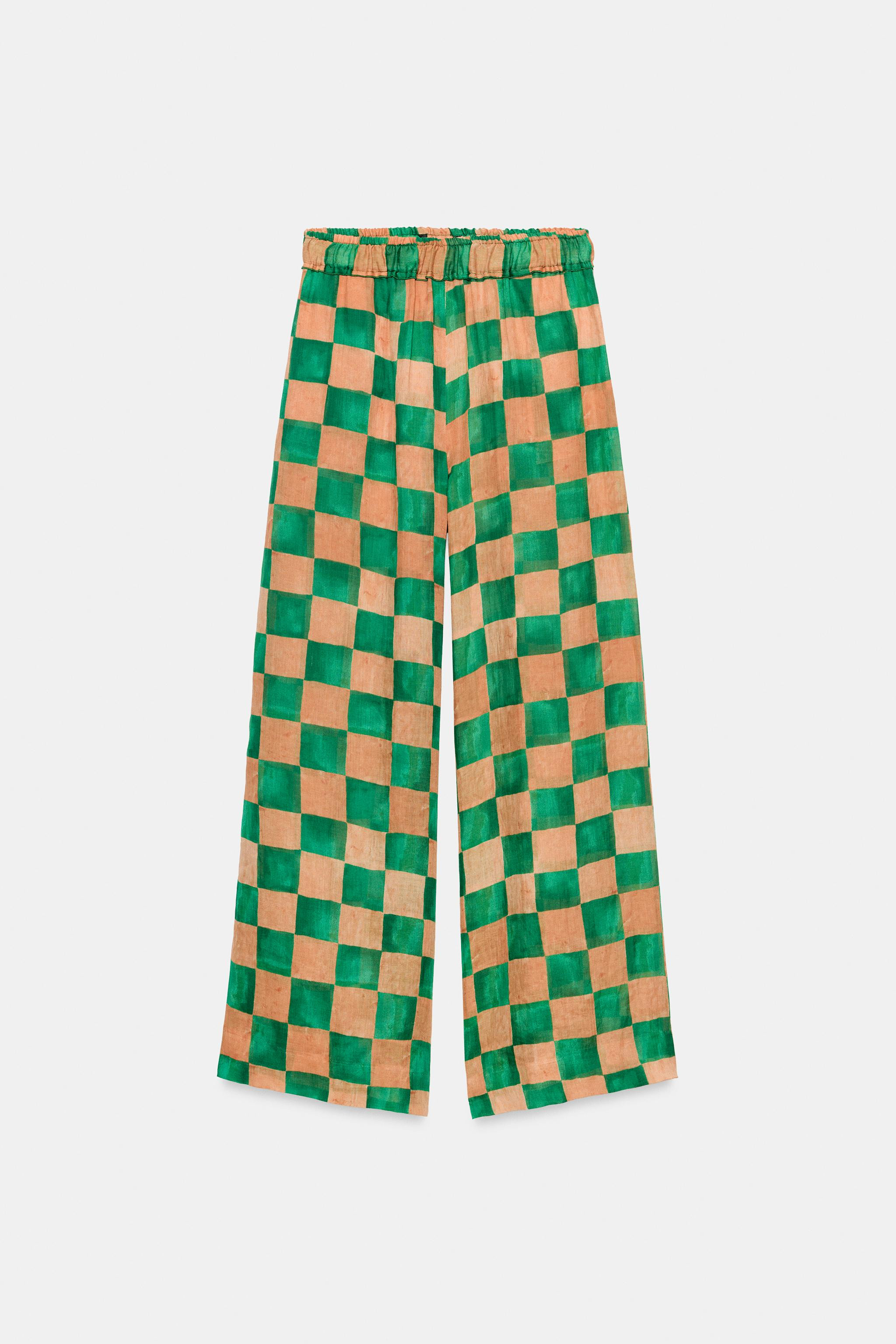 PANTALON PALAZZO \u00c0 CARREAUX RAMIE ZW COLLECTION | Zara FR