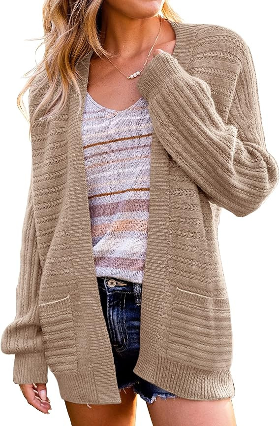 ZESICA Women's Casual Long Sleeve Cable Knit Open Front Loose Chunky Sweater Cardigan Coat Outerw... | Amazon (US)