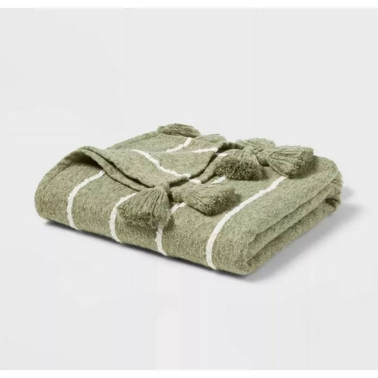 Tasseled Boucle Bed Throw Green Stripe - Threshold™ | Walmart (US)