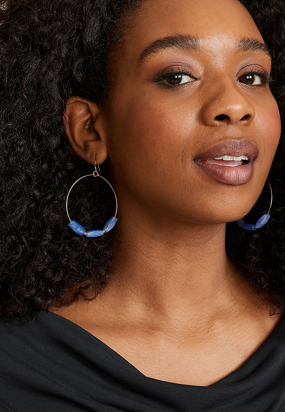 Gold Blue Beaded Hoop Earrings | Maurices