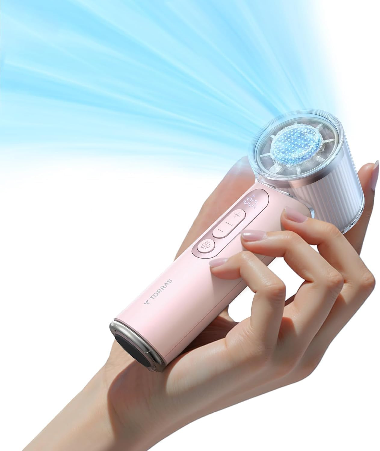 TORRAS COOLiFY iva Handheld Fan with Ice Cooler, [Chill by 50°F], 0-100 Adjustable Speed, Super Mini Powerful Portable Fan 4900mAh Rechargeable, Hand Fans, Gifts for Women, Pink | Amazon (US)
