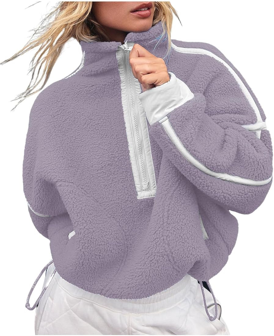 Peaceglad Women's Fashion Fleece Sweatshirt Mock Neck Long Sleeve Half Zip Sherpa Pullover With P... | Amazon (US)