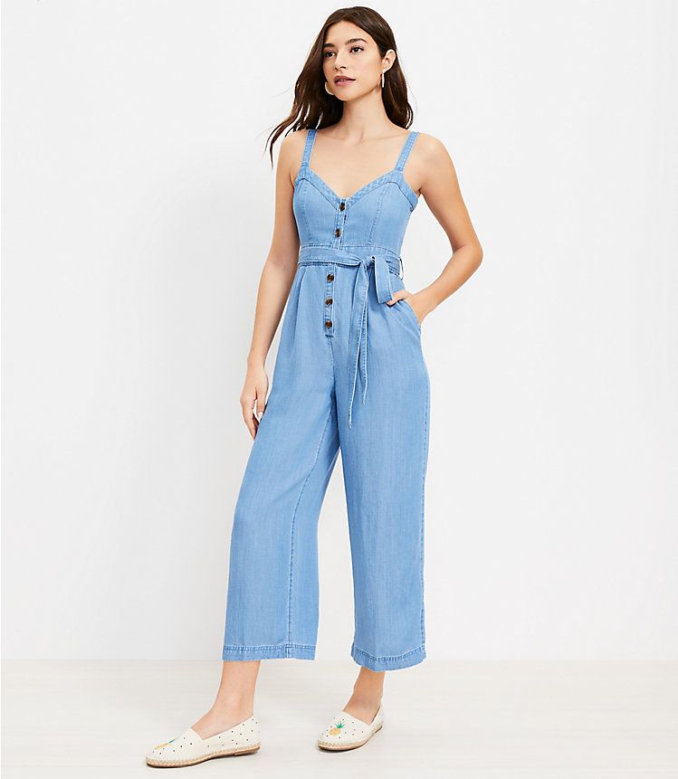 Chambray Strappy Jumpsuit | LOFT | LOFT