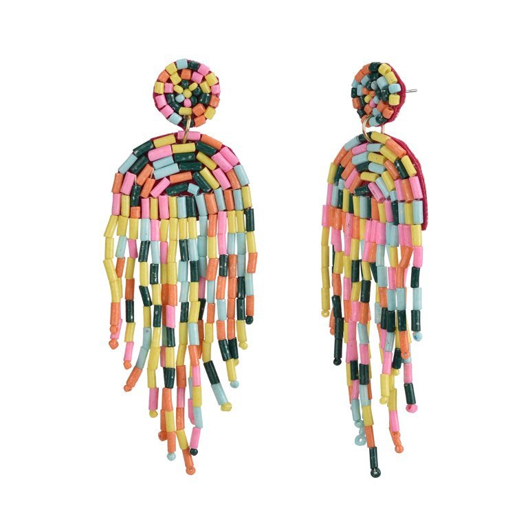 Time and Tru Female Adult Gold-Tone Multi-Colored Fringe Seedbead Drop Earring | Walmart (US)
