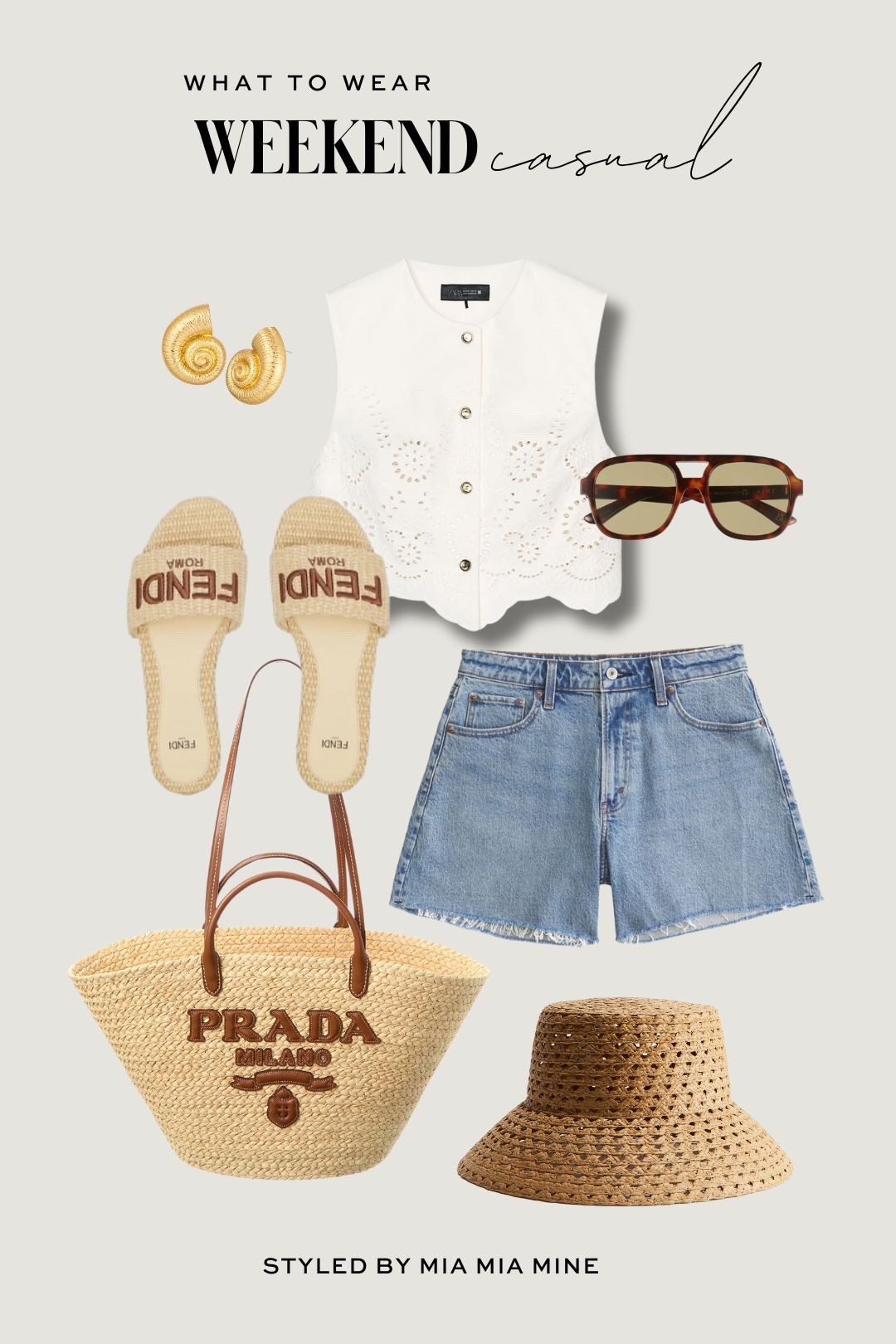 Summer outfit ideas
Zara eyelet top
Abercrombie denim shorts on sale
Prada tote on sale
Fendi raffia slides on sale 

#LTKTravel #LTKSaleAlert #LTKFindsUnder100