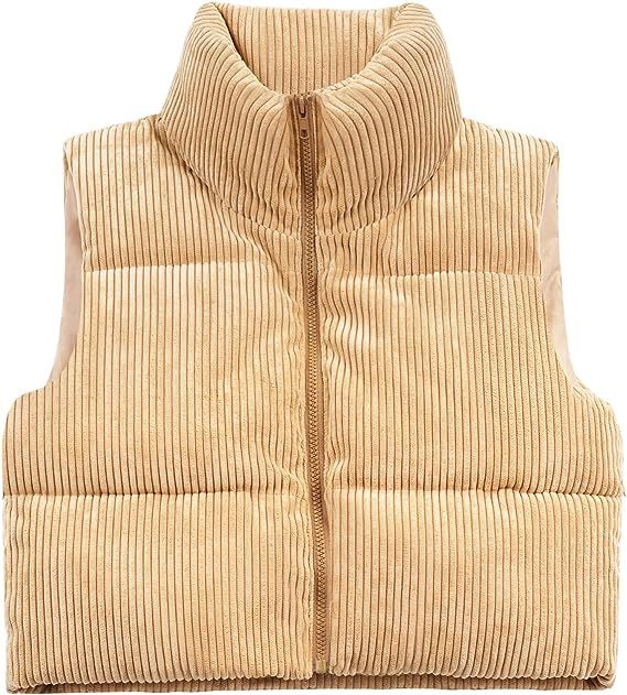 WUEAOA Women's Winter Cropped Puffer Vest Sleeveless Warm Puffer Jacket with Pockets | Amazon (US)
