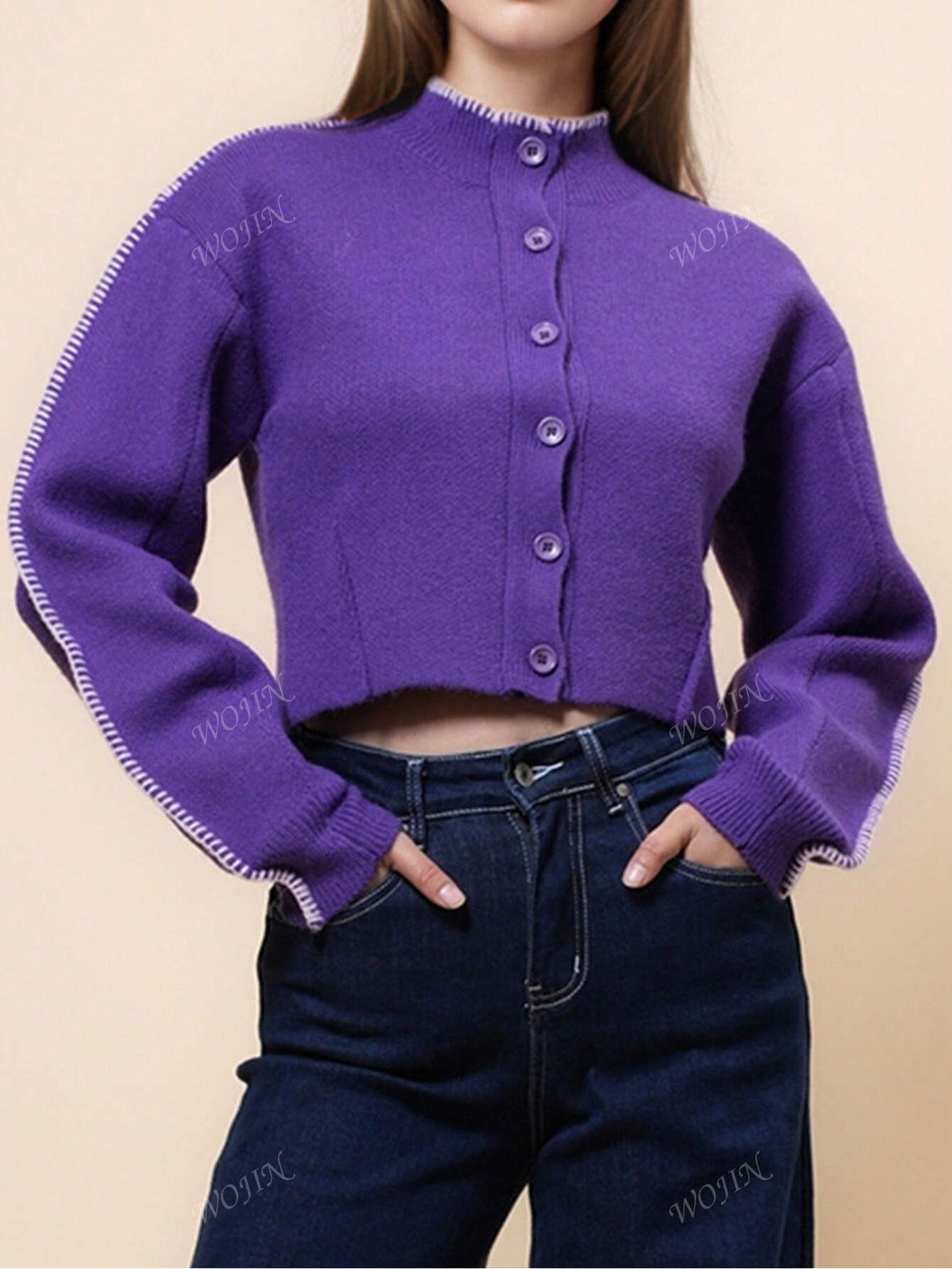 Women Knit Long Sleeve Cardigan Spring Autumn Buttons Contrast Edge Knitwear Fall Winter Warm Swe... | SHEIN