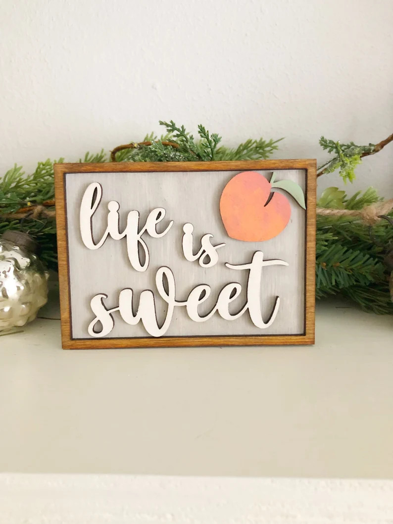 Life is sweet sign, peach themed decor, tiered tray decor | Etsy (US)