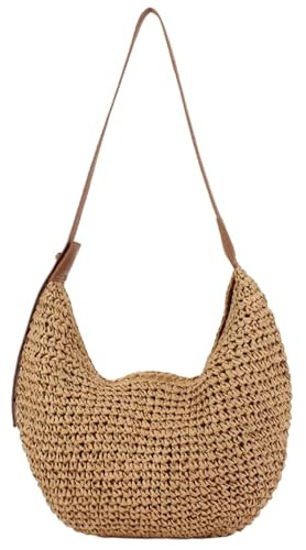 Straw Crescent Crossbody Bag for Women 2026 Summer Beach Woven Shoulder Purse Slouchy Boho Tote Bag Large Capacity | Amazon (US)